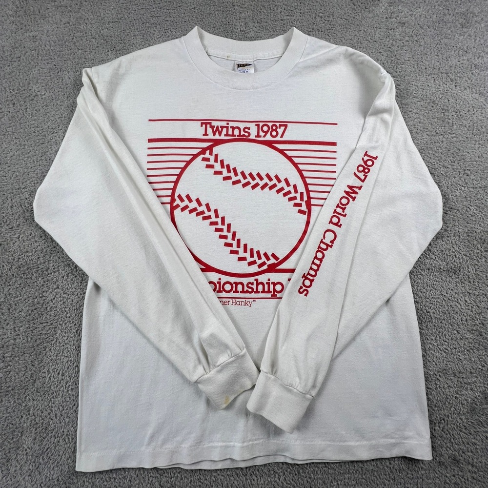 Vintage‎ Trench Minnesota Twins Tee Mens Large White 1987 World Series MLB